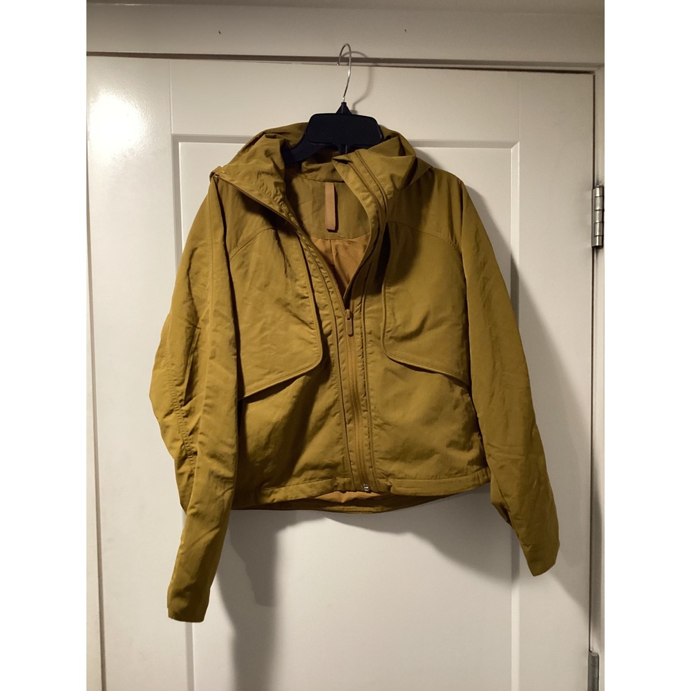 Lululemon Hooded Windbreaker Jacket Mustard Gold Full Zip Utility Pockets Womens